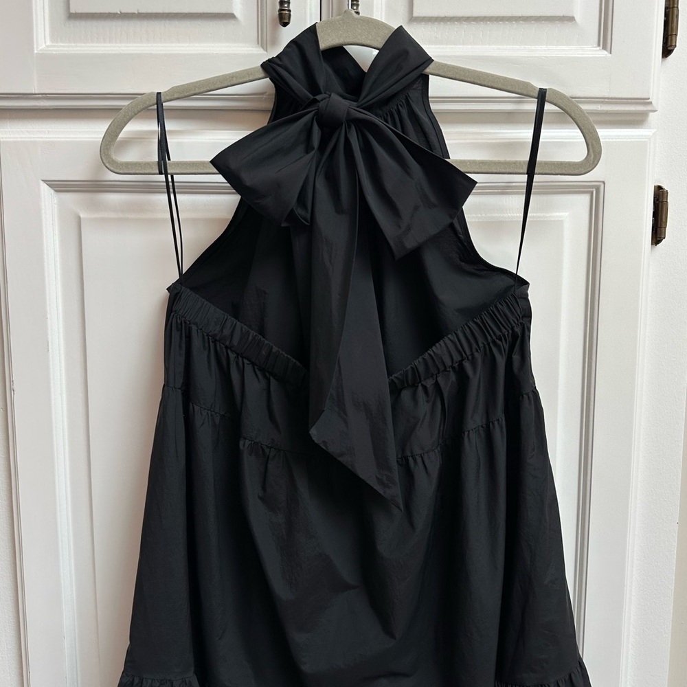 Theory Halter Tier Mini Dress in Black Tech Lawn Size Medium - Picture 7 of 13